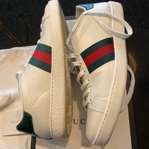 Gucci Ace Sneaker with green crocodile trim